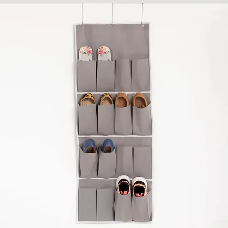 Organizador Sapatos Sapateira Vertical Atrás Porta 16 Bolsos Cor Cinza