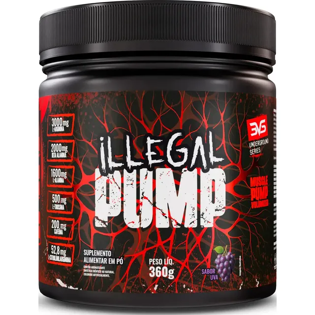 ILLEGAL PUMP Sabor Uva - Pré Treino Extra Forte Formula Para A Performance Através Da Vasodilatação Avançada