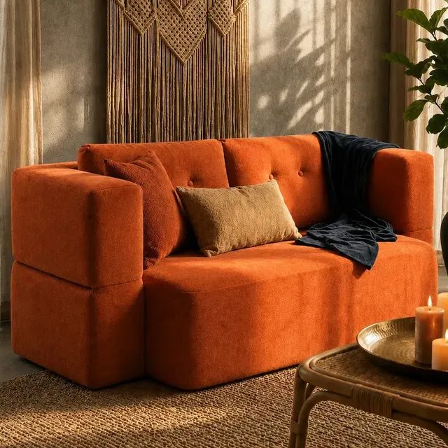 Sofá Vira-Cama Vistra de 2 Lugares, Bouclé Terracota, Sofá Sogude, Reclinável de 190 cm
