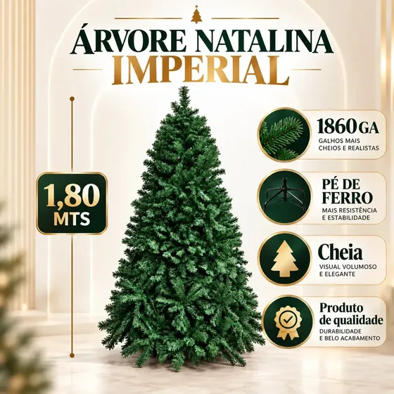 Arvore De Natal Imperial 180cm 1860 Galhos Pé De Ferro