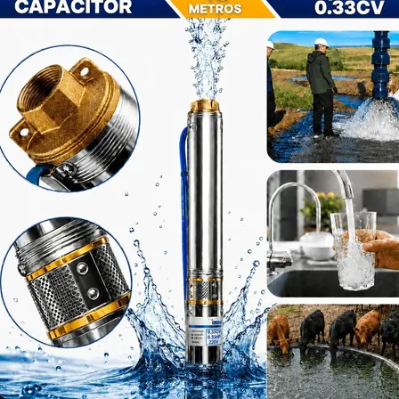 Bomba Submersa Caneta Palito 0,33cv 1/3hp Monofasico 45mca / 2,5 Polegadas / Poço Artesiano Irrigação Cisterna Prateado (cano 75mm Ou Maior) 220v