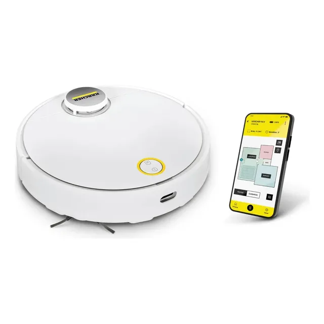Robô Aspirador de Pó Kärcher RCV 3 com Mapeamento Inteligente, Aspira e Passa Pano. Controle via Aplicativo. Autonomia de 120 min. Navegação a Laser LiDAR e Sensor 360° - Bivolt