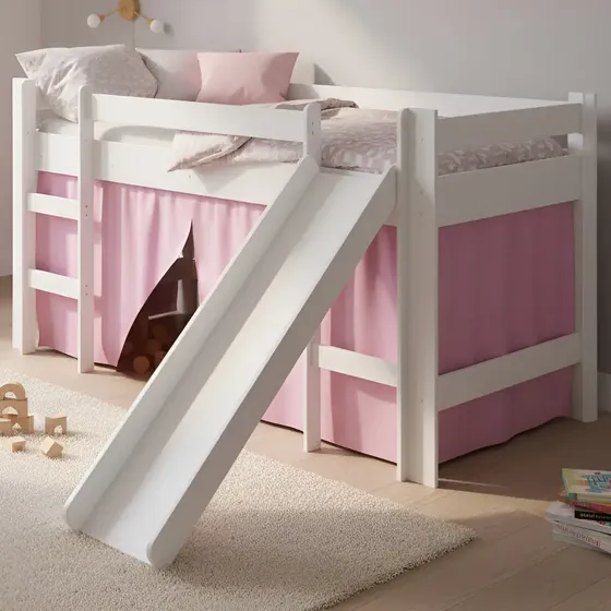 Cama Elevada Com Escorregador E Cortina Completa Jd