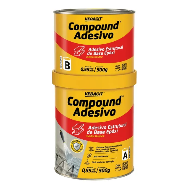 Compound Adesivo Epoxi Estrutural 1 Kg Vedacit Amarelo