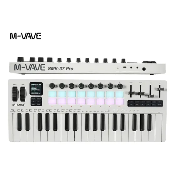 Teclado Controlador MIDI M-Vave SMK-37 Pro de 37 Teclas e 16 Pads Branco