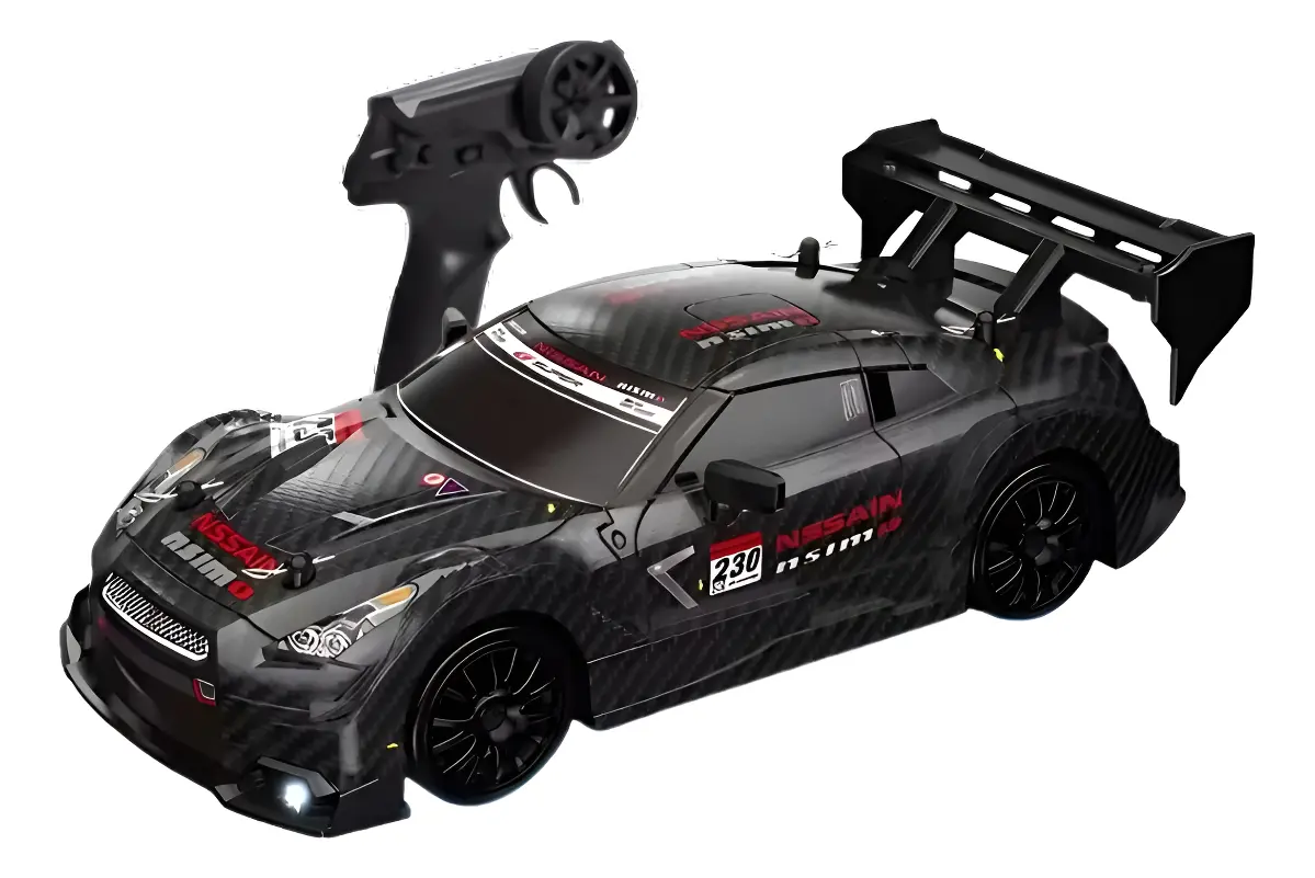 Carrinho De Drift Nissan Gtr Rc Tração 4x4 Luzes Led + Neon Preto Nissan