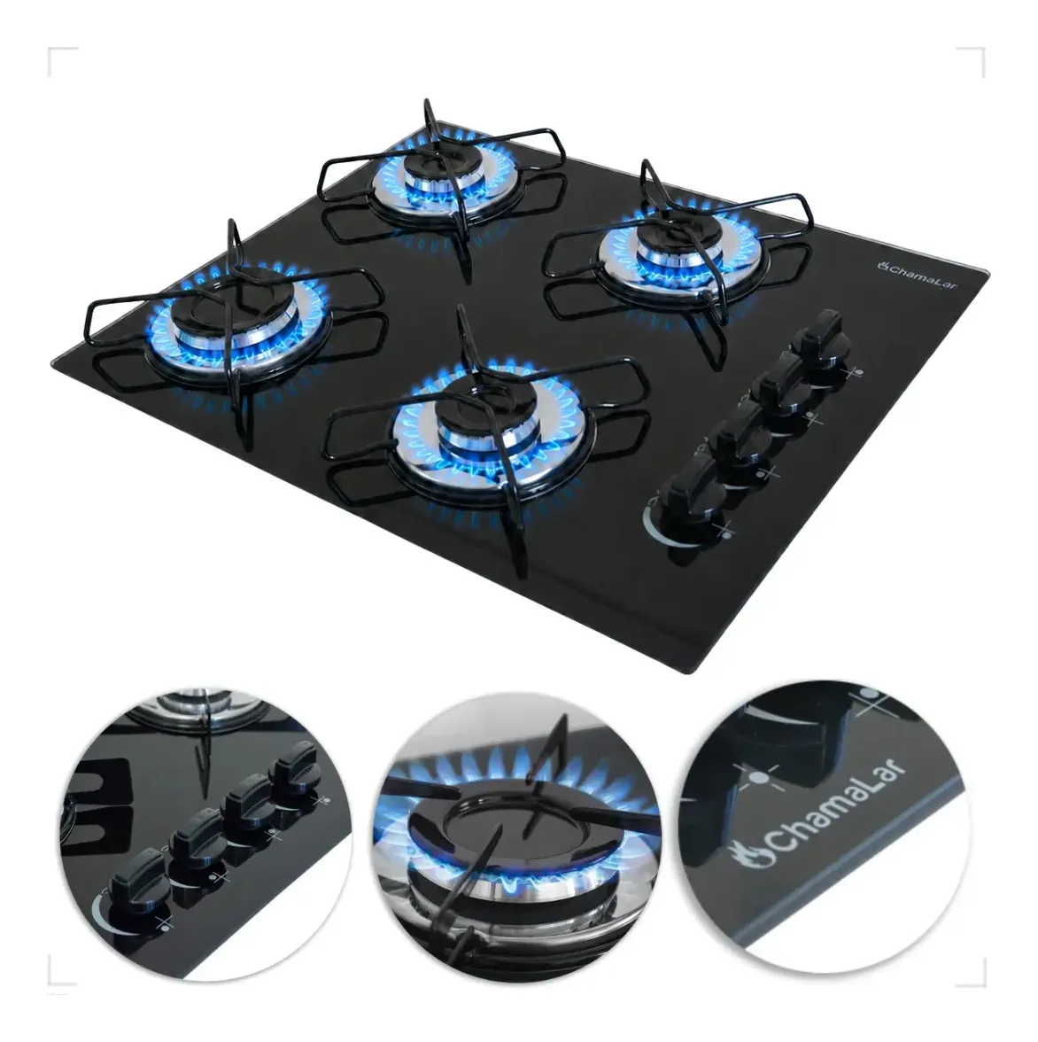 Fogão Cooktop Gás 4 Bocas Ultra Chama 127v/220v Preto Preto