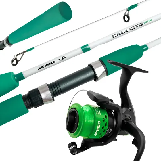 Kit Vara Callisto 1,35m 2 Partes + Molinete Jp250 Lt Sports Verde