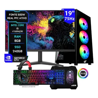 Pc Gamer Completo Setup Ninja Titan I, Intel Core I5, 8gb Ram, Ssd 240gb, Vídeo 2gb, Monitor 19 , Kit Periféricos