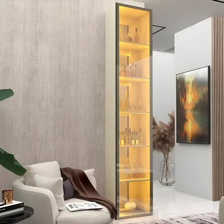 Cristaleira Mdf Moderna Off White Gelius Móveis Luminare Com Espelho E Led