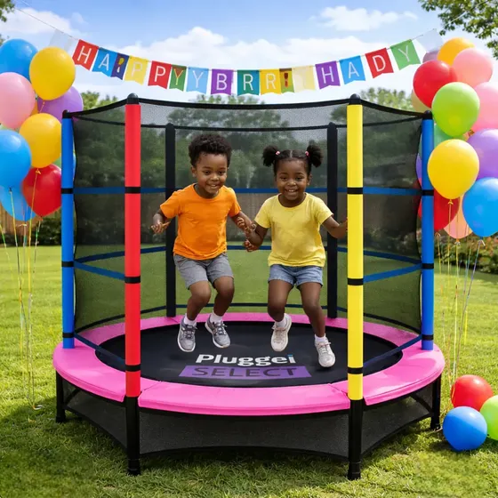 Pula Pula Cama Elástica Trampolim Infantil 1,62m 150kg Com rede Lona De Salto Preto Proteção De Molas Rosa Pluggei Select PluggKids TB01