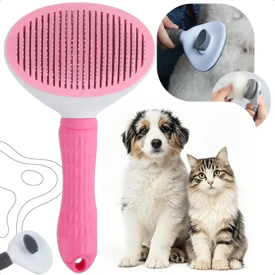 Escova Removedora De Pelos Pet Gato Cão Automatica Rasqueadeira Cor Rosa Homeroarte