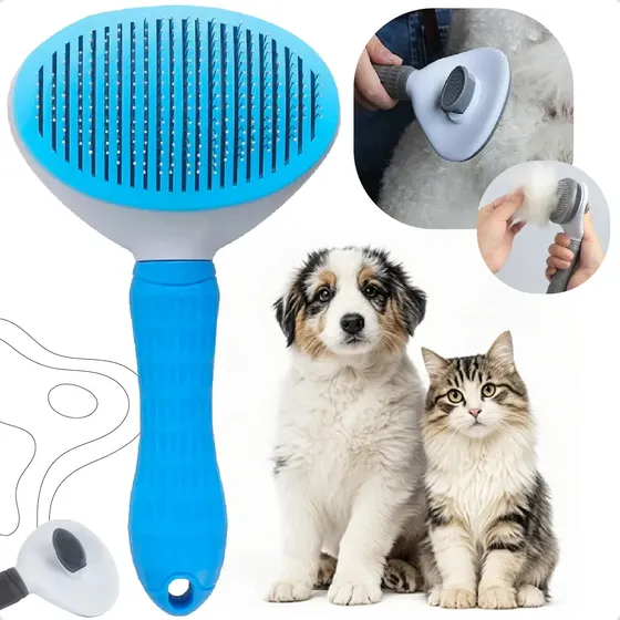 Escova Removedora De Pelos Pet Magica Gato Cao Automatica Rasqueadeira Cor Azul Homeroarte