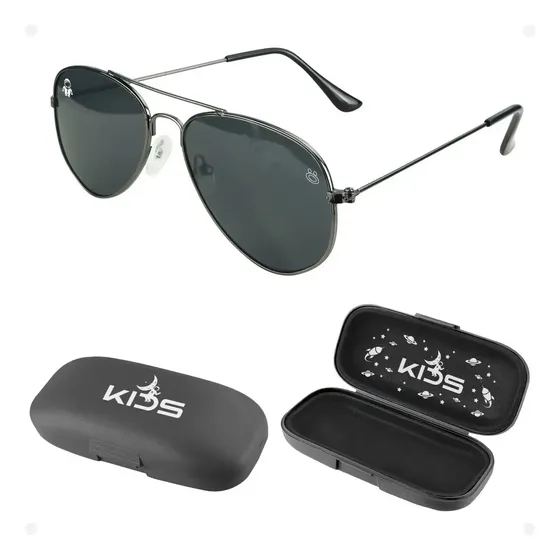 Oculos Sol Infantil Aviador Proteção Uv Preto Menino Haste Metal