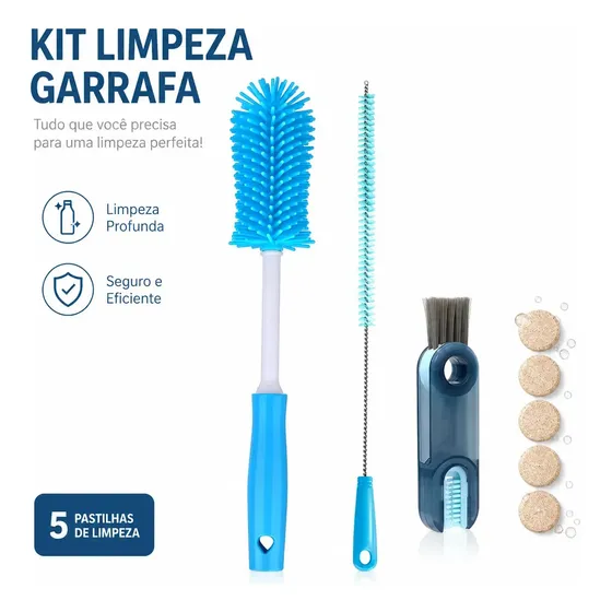 Escova Limpeza Mamadeira Copos Espuma Macia Limpeza Completa Cor Azul Celeste