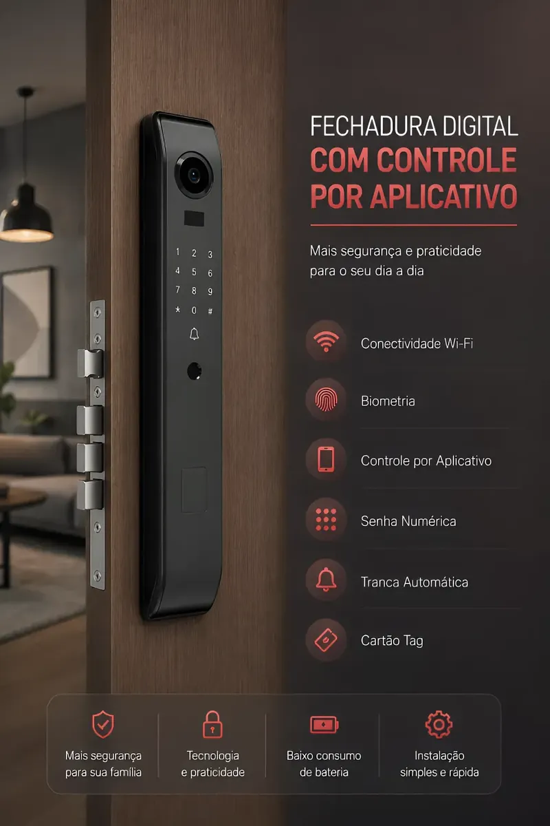 Fechadura Eletronica Facial Video Camera Digital Wifi App