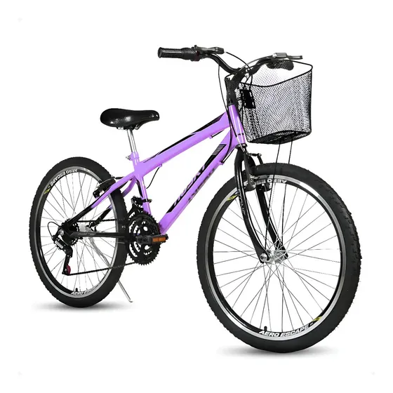 Bicicleta Aro 24 Feminina 18 Marchas Com Cesto Husky Cor Violeta Tamanho Do Quadro 24