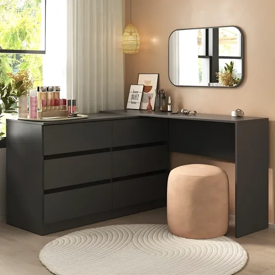 Penteadeira de Canto 120cm 6 Gavetas Flex Multimóveis MP4404 Preto