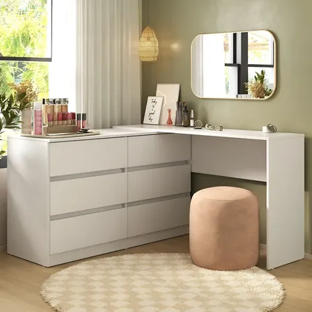 Penteadeira de Canto 120cm 6 Gavetas Flex Multimóveis MP4404 Branco