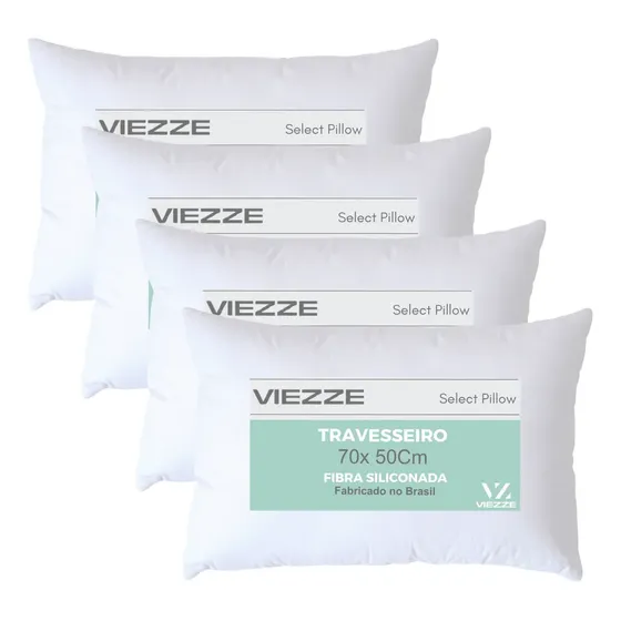 Kit 4 - Travesseiros Select Premium Luxo Fibra Antialérgica Branco