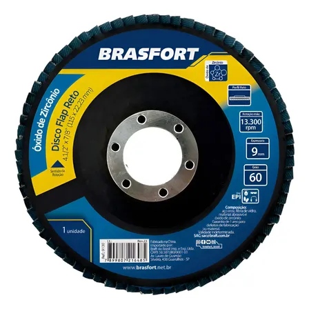 Disco Flap Oxido Zircônio Reto 4.1/2 Pol 60 Grão Ref 9130 Preto/ Marron