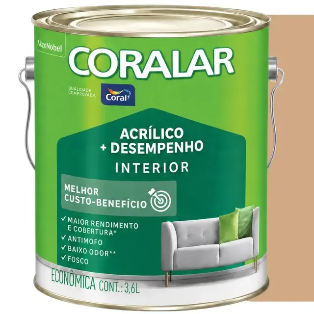 Tinta Acrílica Coral Coralar Fosca Antimofo 3.6L Camurça Interior