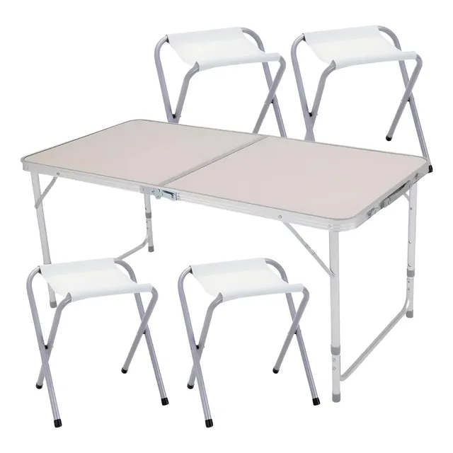 Mesa Dobrável Portátil Alumínio 120x60cm 4 Banquetas Zelt