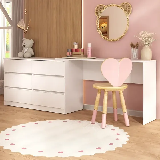 Penteadeira Infantil 231,5cm com 6 Gavetas Flex Multimóveis MP4403 Branco