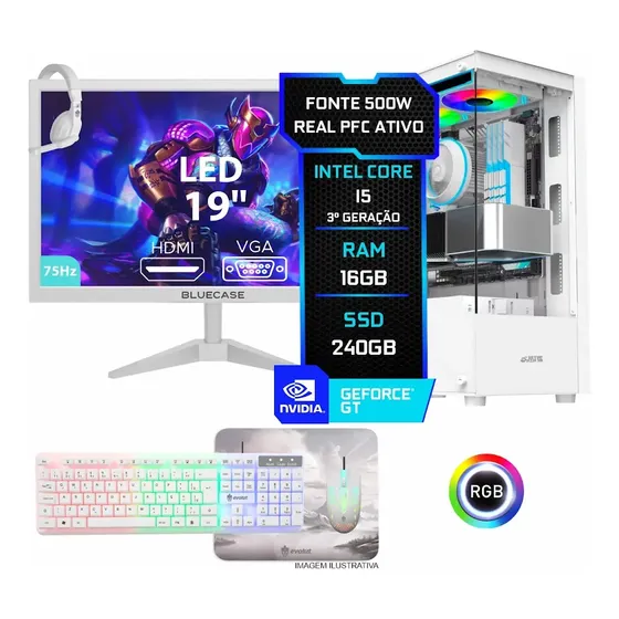 Pc Gamer Completo Setup Ninja Nordic I, Intel Core I5, 16gb Ram, Ssd 240gb, Vídeo 1gb, Monitor 19 , Kit Periféricos