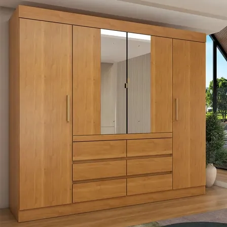 Guarda-roupa Casal Luxuria 4 Portas 6 Gavetas Com Espelho