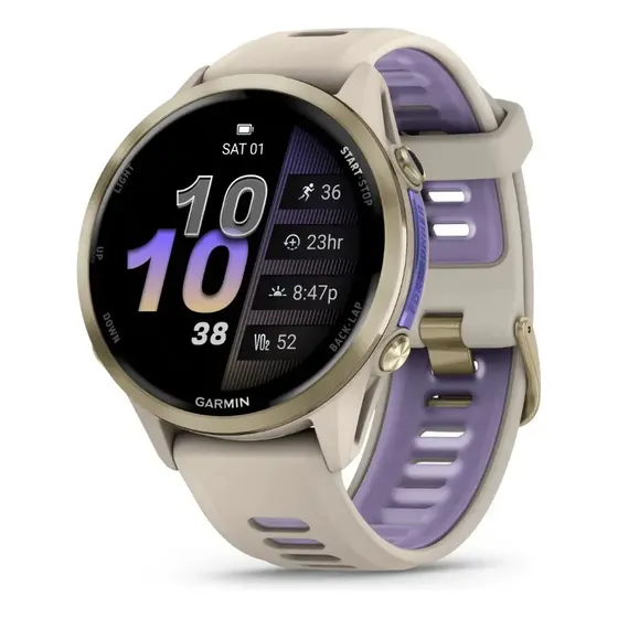 Smartwatch Garmin Forerunner 970 Com Monitor Cardíaco De Pulso E Gps Titânio Dourado Suave Com Pulseira Cinza Francês Translúcida Índigo Liso Grey Indigo