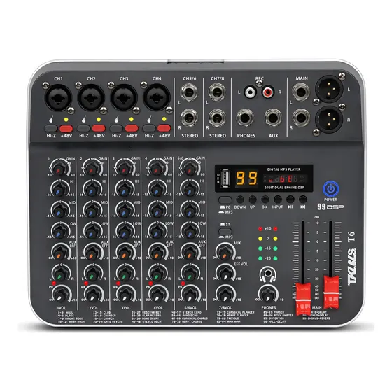 Mesa de Som Tklbls T6 de 8 Canais Usb 5V