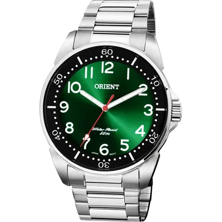 Relógio Orient Masculino Verde Analógico Aço Inoxidável Iluminator Prateado Preto