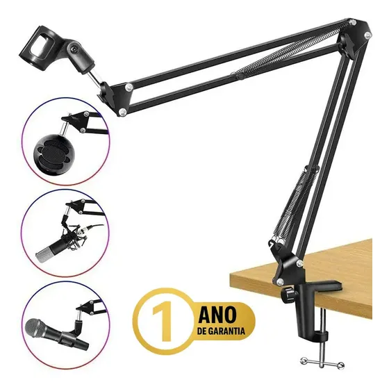 Braço Articulado Suporte Microfone Profissional Hyperx Quadcast Solocast Gamer Streamer Podcast Mesa Pedestal Universal