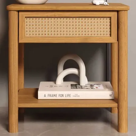 Mesa De Cabeceira Rattan 1 Gaveta Madeira Freijó Cefira Fosco Freijó