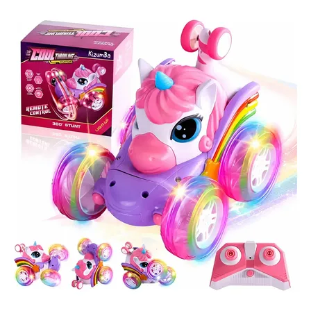 Carrinho Unicórnio Recarregável Com Luzes Coloridas Com Controle Remoto Brinquedo Encantado Infantil Menina Kizumba Rosa