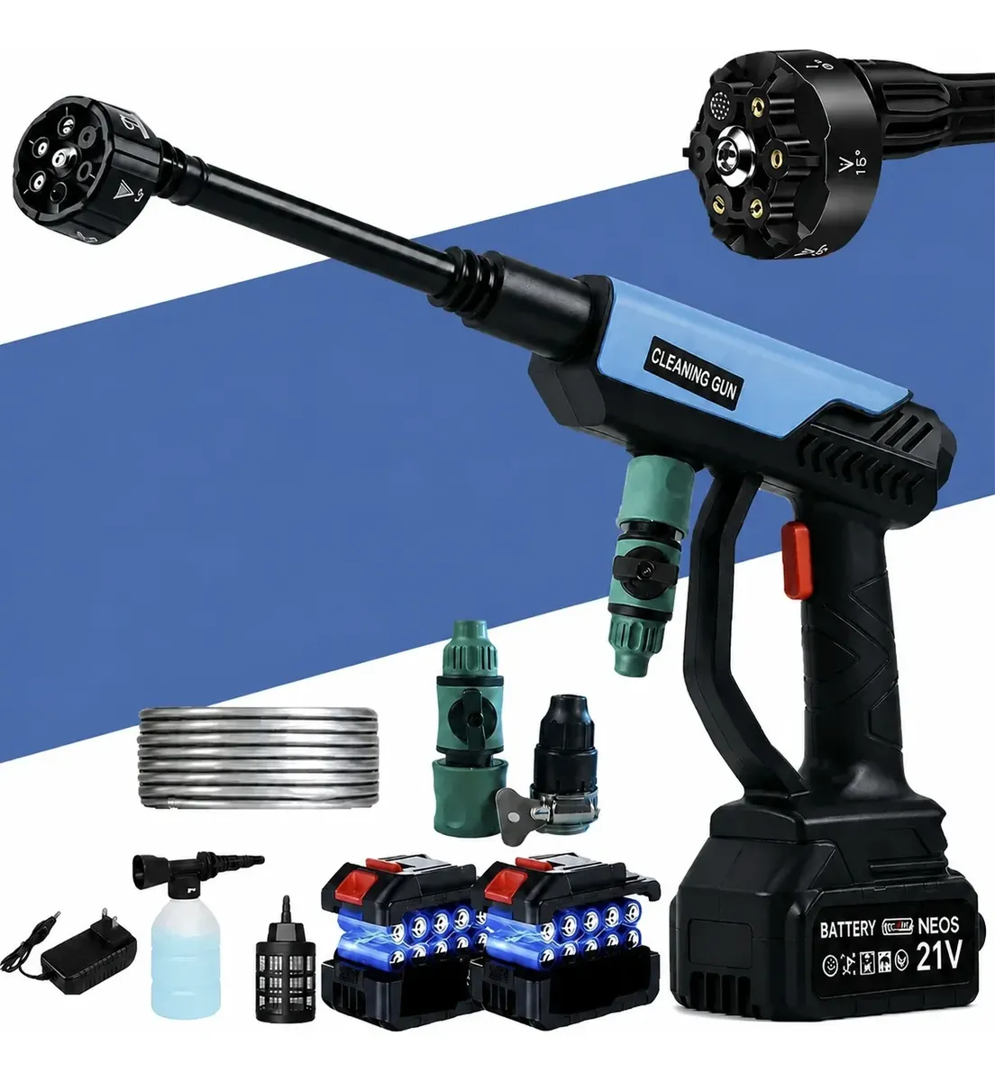 Lavadora Lava Jato Portátil Pressão 2 Baterias + Maleta Azul-celeste Bivolt 60hz