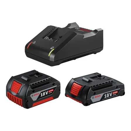 Kit 1 Bateria Gba 18v 4ah, 1 Bateria Gba 18v 2ah Com Indicador E Carregador Bivolt Gal 18v 40 Bosch