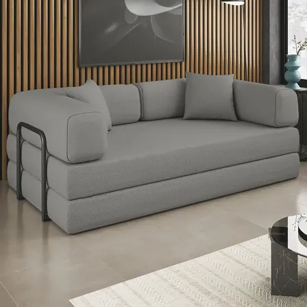 Sofá Cama Colchão Casal Compact Air Confortável Moderno Sala Cinza Claro Balaqui Decor
