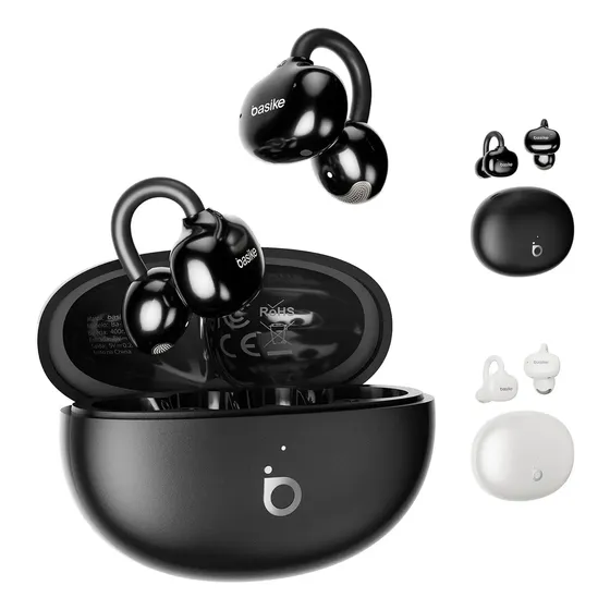 Basike Fone De Ouvido Sem Fio Ear-clip Ba-fon349 Bluetooth 6.0 , Cancelamento De Ruídos, Estéreo, Bateria 30h, Ipx5 Á Prova De Água, Ergonômico E Confortável, Música E Ligações Preto
