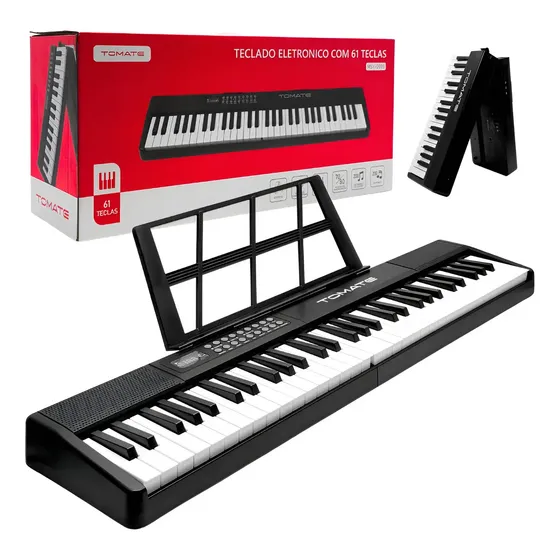 Teclado Musical Eletrônico Dobrável 61 Teclas 200 Ritmos Preto 127/220v