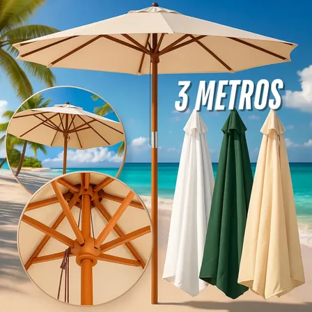 Ombrelone Guarda Sol 3 Metros Cor Bege Jardim Lisa Piscina Praia Quiosque Varanda Jardim Marca Kururuá Liso