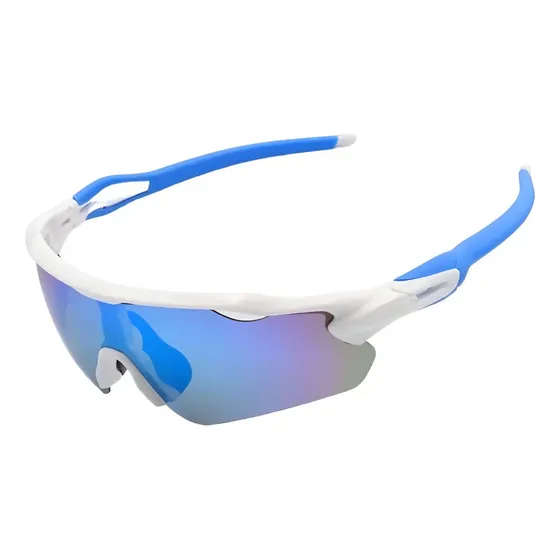 Óculos Esportivo Ciclismo Bike Corrida Pace Polarizado Lente Branco E Azul Baixa Espelhado Branco E Azul Espelhado