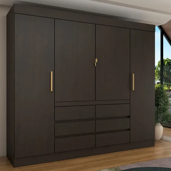 Guarda roupa Casal Luxúria 4 Portas 6 Gavetas Ébano