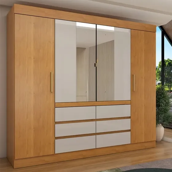 Guarda-roupa Casal Luxuria 4 Portas 6 Gavetas Com Espelho