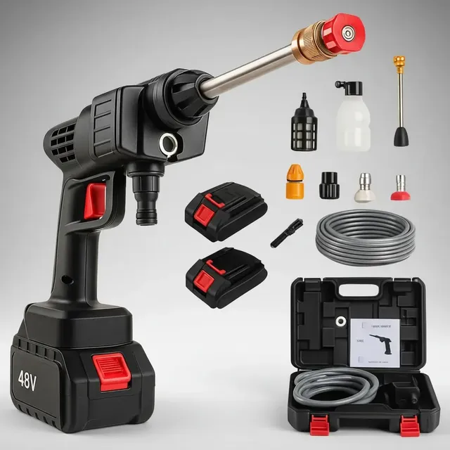 Lavadora Lava Jato Portátil Alta Pressão 2 Baterias + Maleta Preto 50 Hz X 60 Hz