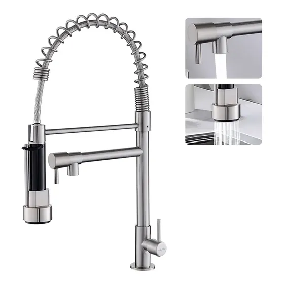 Torneira Cozinha Gourmet Bancada Flexível Luxo Para Cuba Pia Inox 304 Fria Cor Escovado Prateado Winda