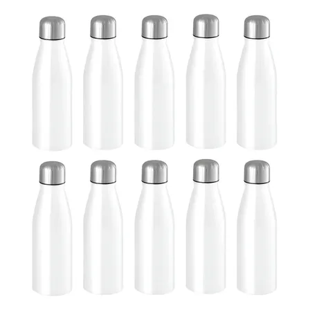 Kit 10 Garrafas Squeezes De Água Esportiva Aço Inox 500ml Branco