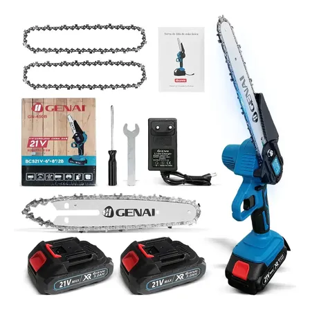 Motosserra Portátil Iigenai 21v Sem Fio Scorell Com 2 Baterias E Sabre 6+8 Polegadas Azul-aço 127/220v 50 Hz/60 Hz
