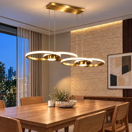 Lustre Led Redondo 58w, Altura Ajustável 110cm, Pendente Circular Dimerizável 3000K, 4500K, 6000K, Dourado, Ideal Para Sala E Quarto, Tieesa D017 Dourado